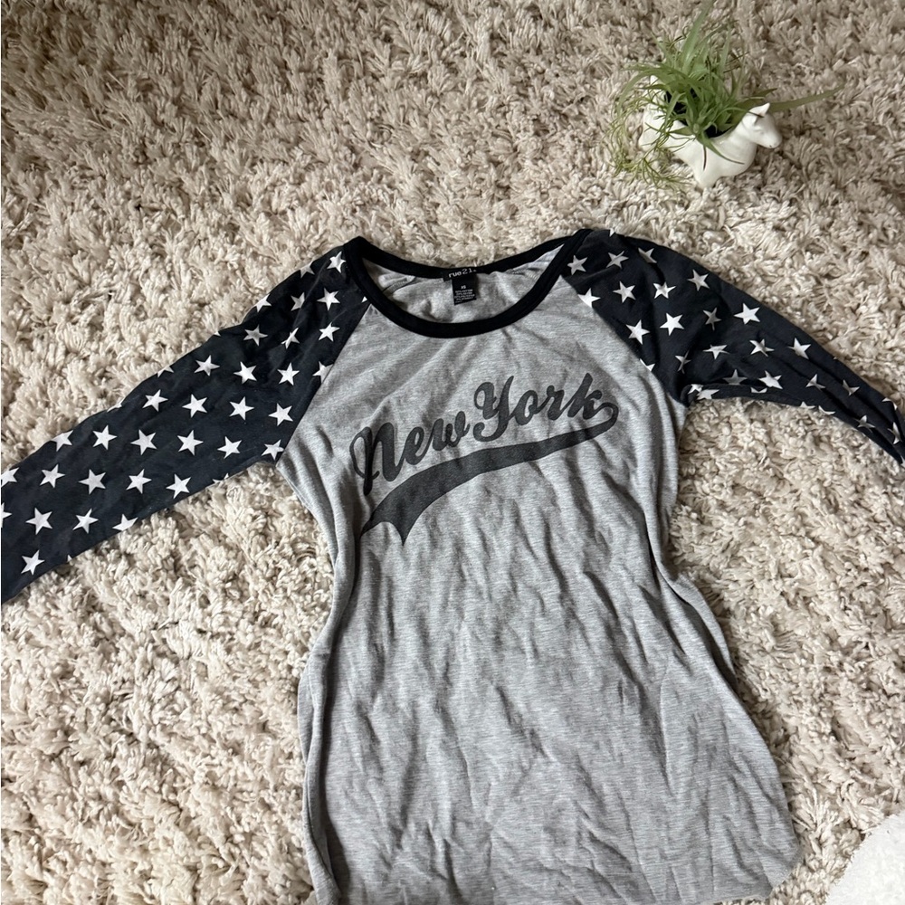 Kids Raglan Tee with New York Print - Gray and Black